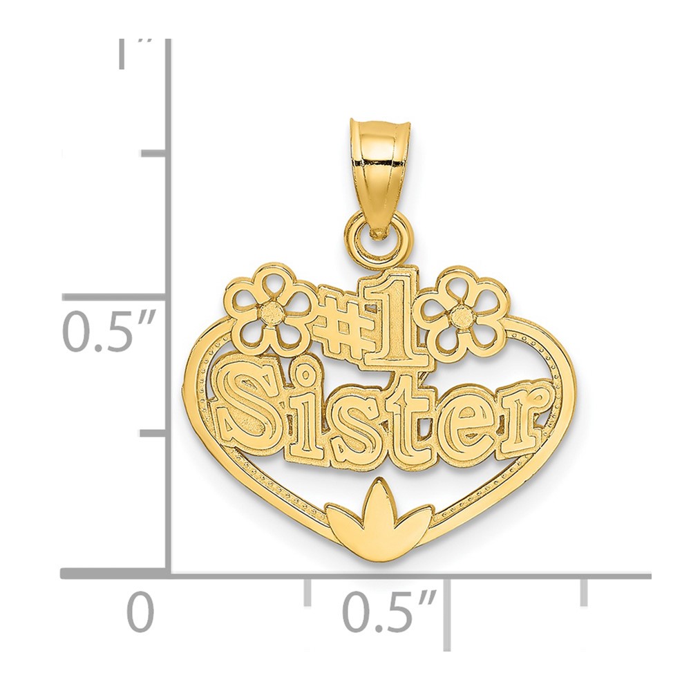 14K #1 SISTER in Heart Charm (D3971)