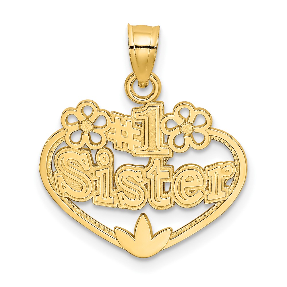14K #1 SISTER in Heart Charm (D3971)