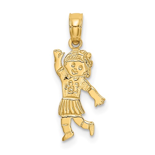 14K Yellow Gold Girl Waving Charm with Flower on Blouse