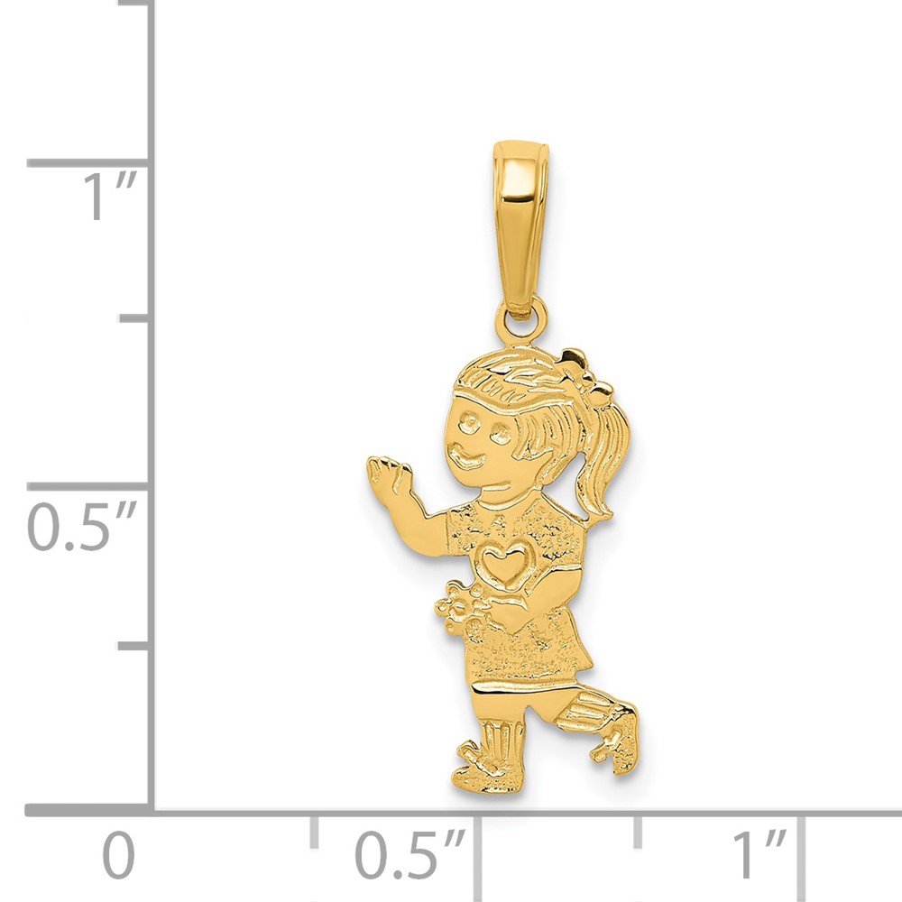 14K Little Girl Walking with Flowers Pendant (D3993)