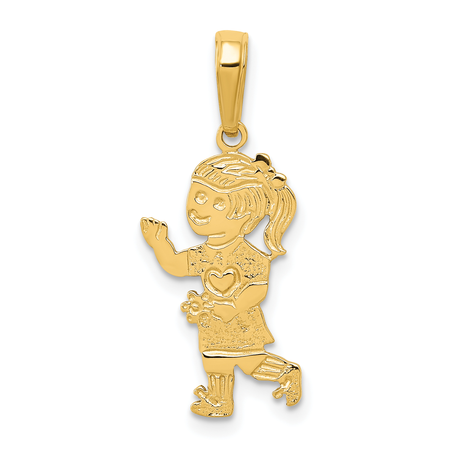 14K Little Girl Walking with Flowers Pendant (D3993)