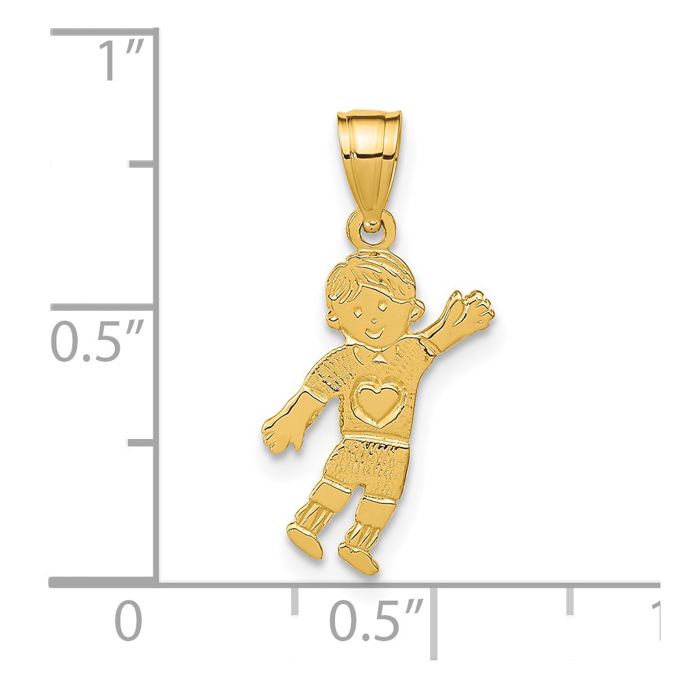 14K Boy Waving with Heart on Pocket Charm (D3994)