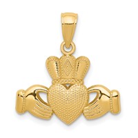 14K Claddagh Pendant with Textured Crown view 1