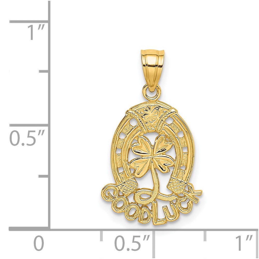 14K GOOD LUCK Horseshoe and Clover Charm (D4047)
