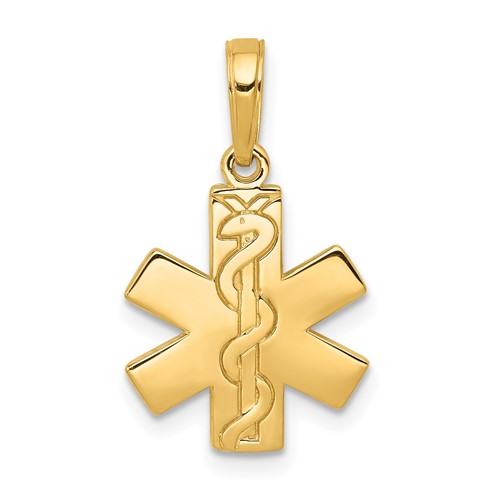 14K Yellow Gold Paramedic Emt Symbol Pendant