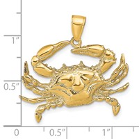 14K Yellow Gold Large Blue Crab Pendant view 3