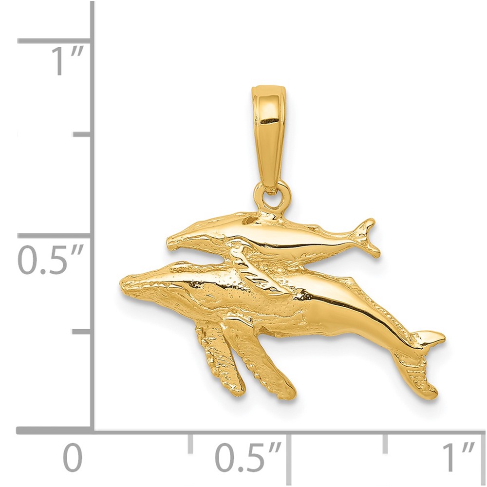 14K Mother and Baby Humpback Whale Pendant (D4130)