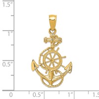 14K Yellow Gold Anchor and Ships Wheel Pendant with Rope view 2