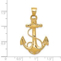 14K Yellow Gold Large 2-D Anchor Pendant with Rope view 3