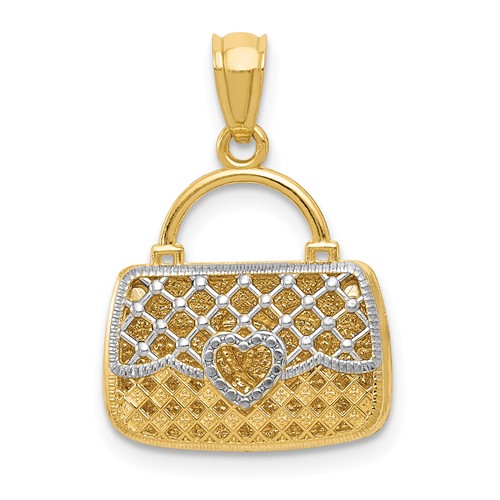 14K and White Rhodium 3-D Reversible Heart Handbag Pendant