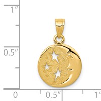 14K Yellow Gold Polished Flat-Backed Moon Pendant with Three Stars view 4