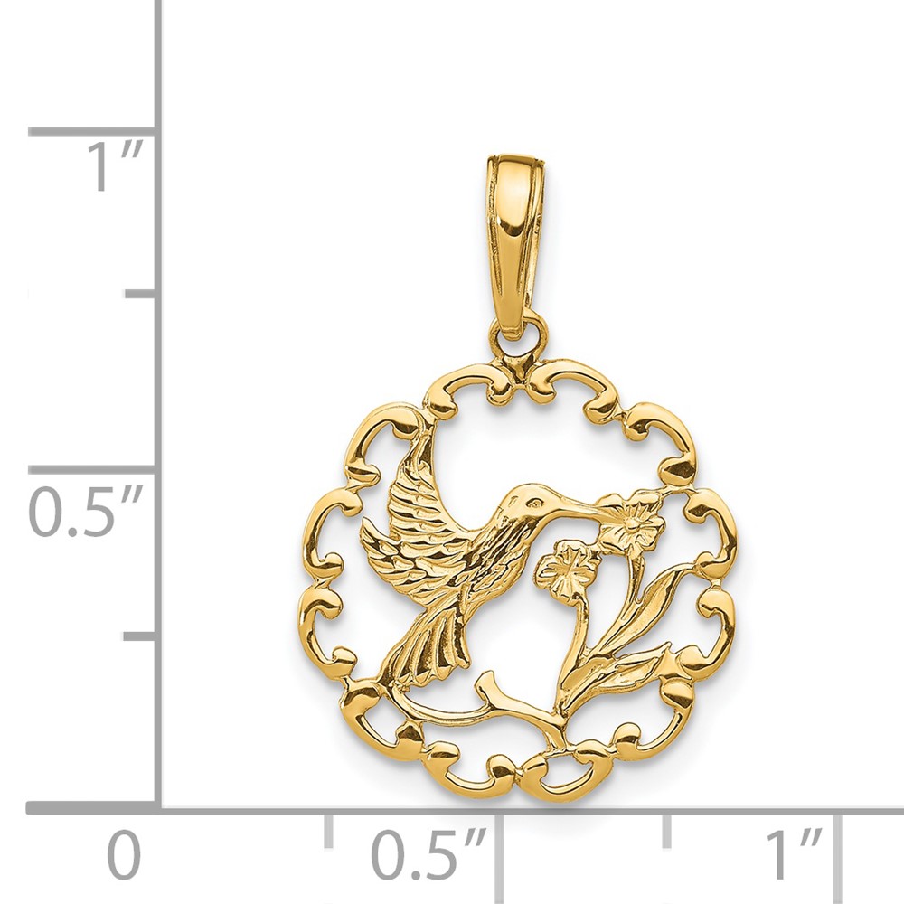 14K Hummingbird w/Flower in Frame Pendant (D4195)