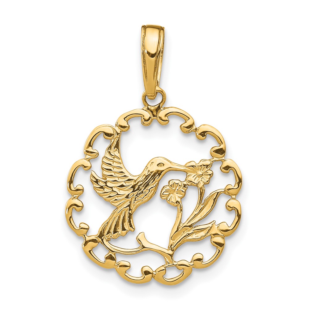 14K Hummingbird w/Flower in Frame Pendant (D4195)