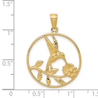 14K Yellow Gold Hummingbird in Round Frame Pendant view 3