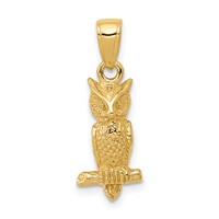 14K Yellow Gold 3-D Owl Pendant view 1