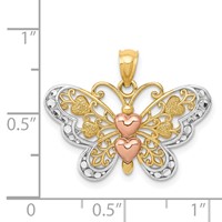 14K Two-tone Pendant with White Rhodium Butterfly with Hearts view 3