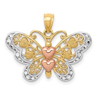 14K Two-tone Pendant with White Rhodium Butterfly with Hearts view 1