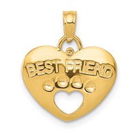 14K Yellow Gold Best Friend on Heart Pendant with Cut-Out Paw Print view 1