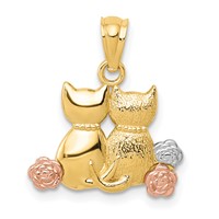 14K Two-tone Pendant with White Rhodium Two Cats view 1