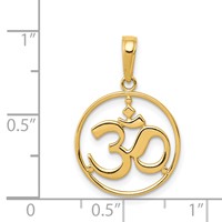 14K Yellow Gold Cut-out Round Frame Yoga Om Symbol Pendant view 3