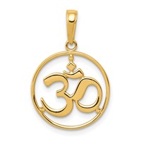 14K Yellow Gold Cut-out Round Frame Yoga Om Symbol Pendant view 1