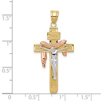 14K Tri-color Large Draped Inri Crucifix Pendant view 3