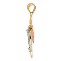 14K Tri-color Diamond-cut Small Draped Inri Crucifix Pendant view 3