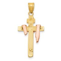 14K Tri-color Diamond-cut Small Draped Inri Crucifix Pendant view 4