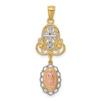 14K Two-Tone Pendant with White Rhodium Our Lady of Guadalupe and Cross view 1
