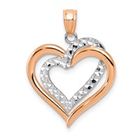 14K Two-tone Polished Diamond-cut Intertwined Hearts Pendant view 1