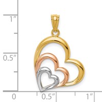 14K Two-tone and White Rhodium Polished 3 Hearts Pendant view 3