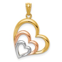 14K Two-tone and White Rhodium Polished 3 Hearts Pendant view 1