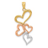 14K Pendant with Rose and White Rhodium Tumbling Hearts view 1