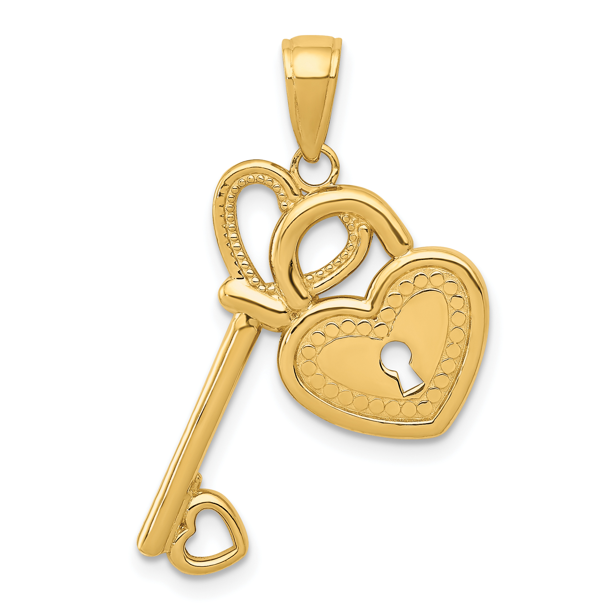 14K Polished Heart Key and Lock Charm (D4362)