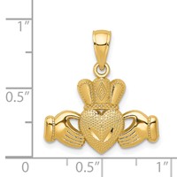 14K Yellow Gold Polished Textured Claddagh Pendant view 3