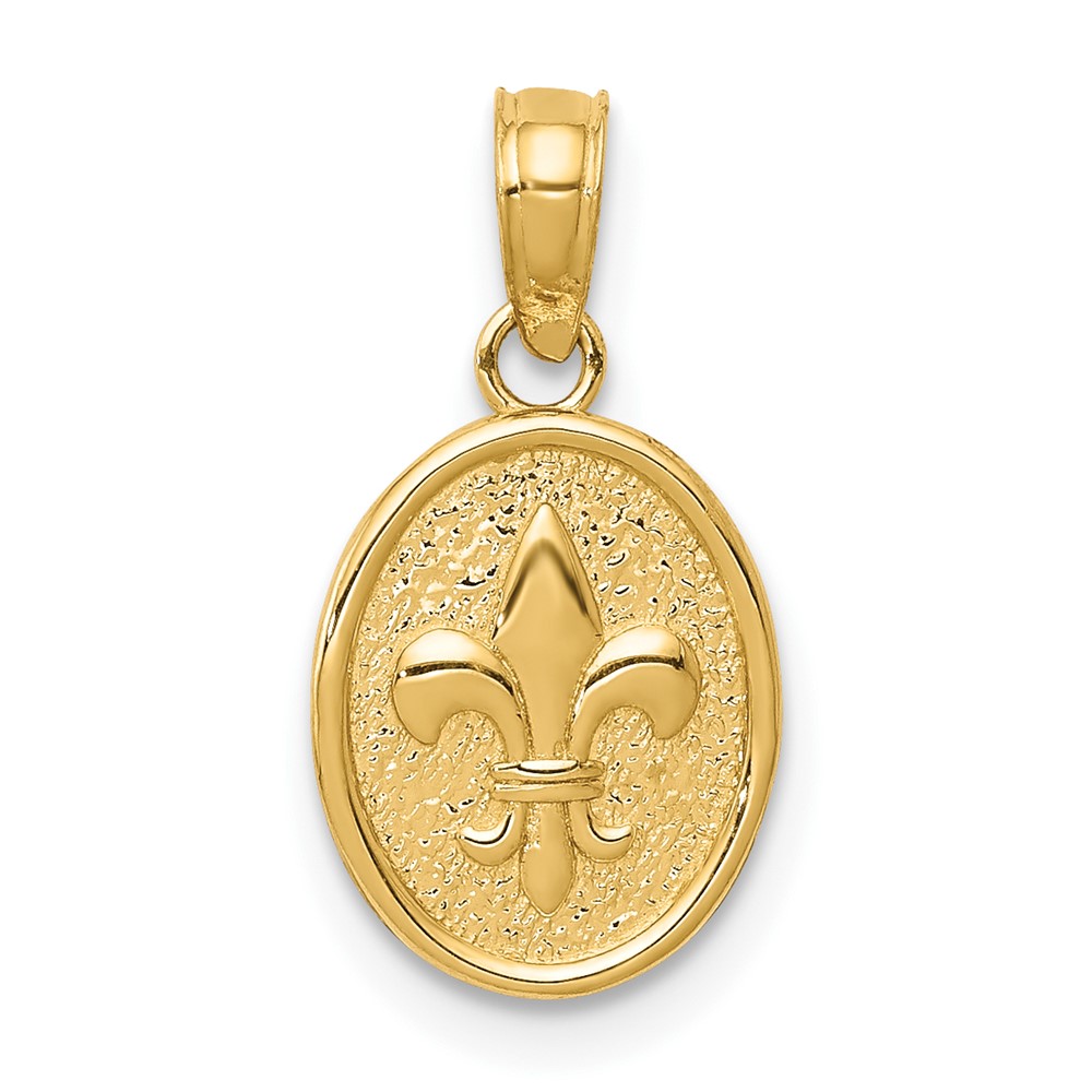 14k Polished Small Fleur De Lis in Oval Pendant (D4369)