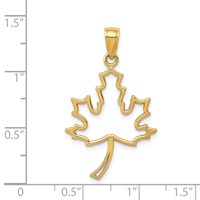 14K Yellow Gold Polished Cut Out Maple Leaf Pendant view 3
