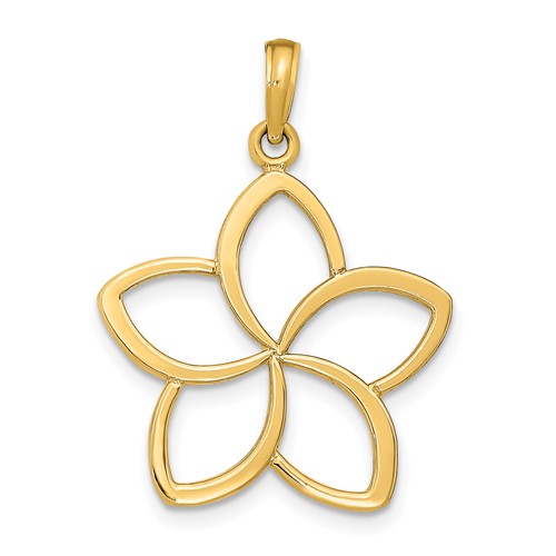 14K Yellow Gold Polished Cut-out Plumeria Flower Pendant