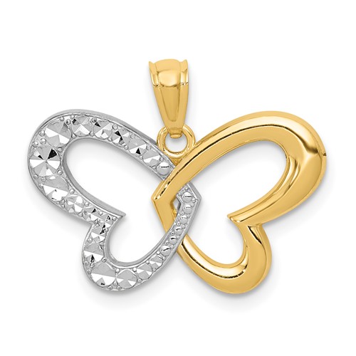 14K and White Rhodium Diamond-cut Butterfly Pendant
