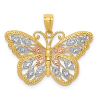 14K Pendant with White and Rose Rhodium Diamond-cut Butterfly view 1