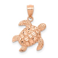 14K Rose Gold Diamond Cut Turtle Pendant view 1