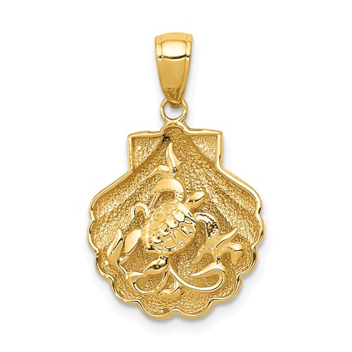 14K Yellow Gold Sea Turtle in a Shell Pendant