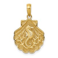 14K Yellow Gold Seahorse in a Shell Pendant view 1