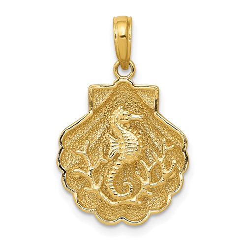 14K Yellow Gold Seahorse in a Shell Pendant