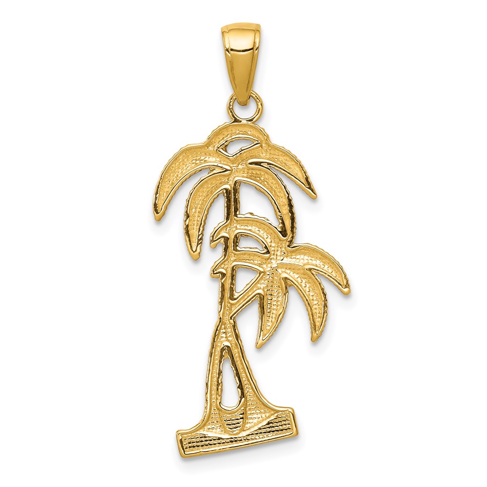 14K Polished / Textured Palm Trees Pendant (D4406)