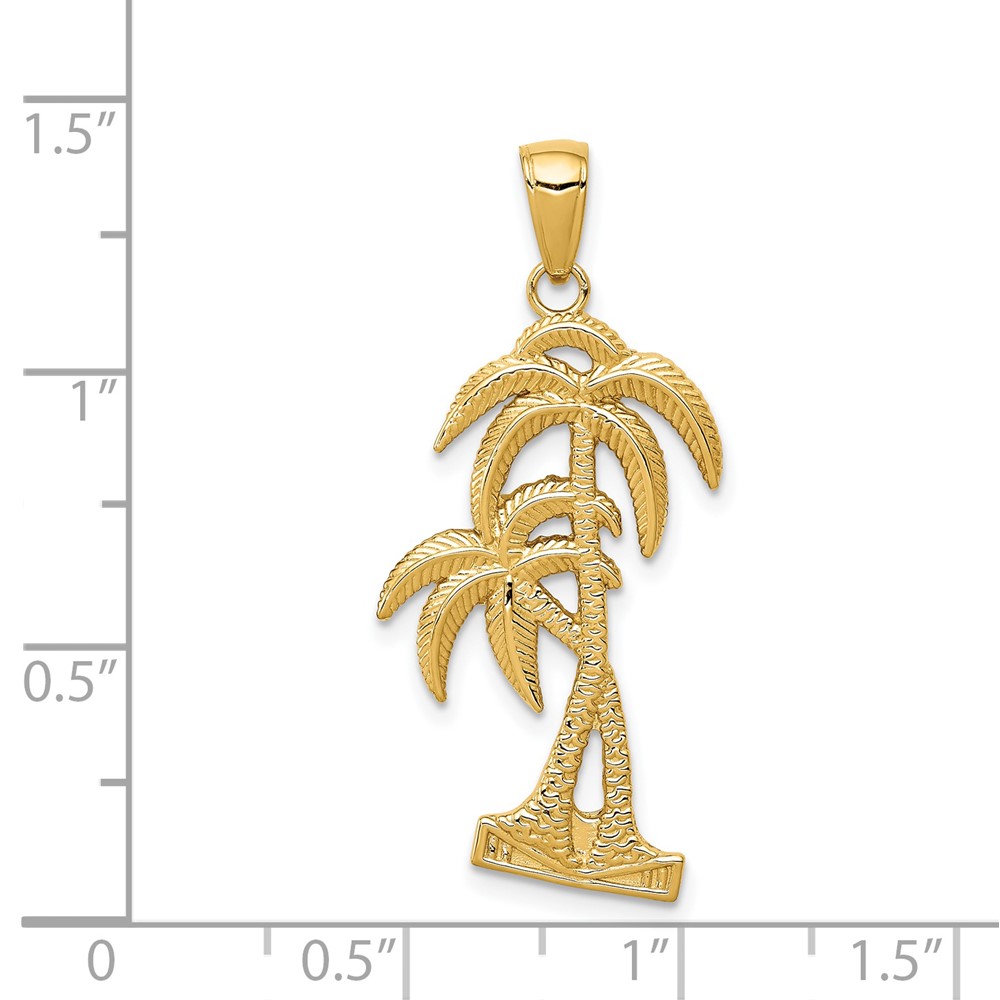 14K Polished / Textured Palm Trees Pendant (D4406)