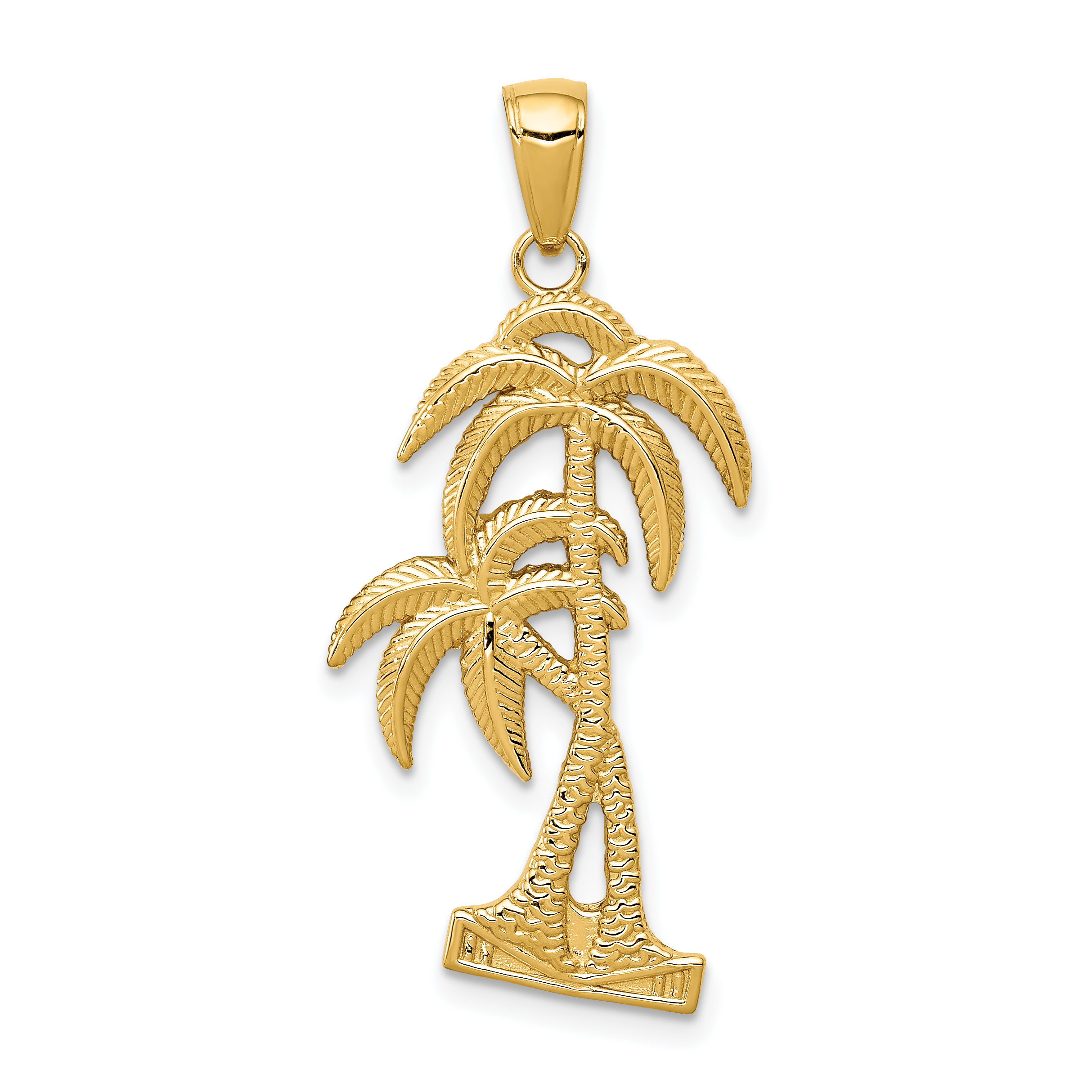 14K Polished / Textured Palm Trees Pendant (D4406)