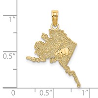 14K Yellow Gold Polished and Textured Alaska Map Charm view 3