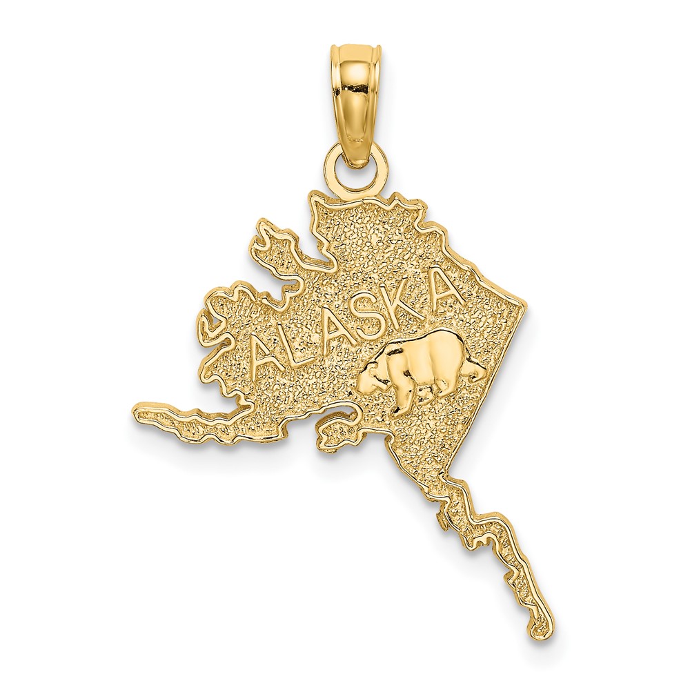 14K Yellow Gold Polished and Textured Alaska Map Charm