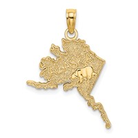 14K Yellow Gold Polished and Textured Alaska Map Charm view 1